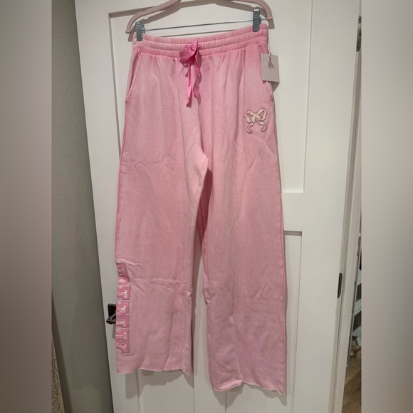 LoveShackFancy Pants - LOVESHACKFANCY X VS PINK MID RISE WIDE LEG SWEATPANTS 32”
